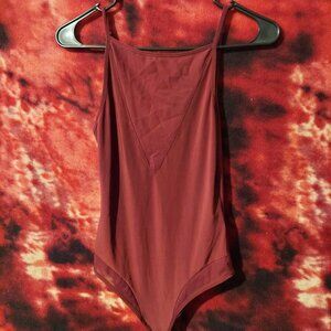forever 21 burgundy high neck bodysuit with mesh cleavage detail